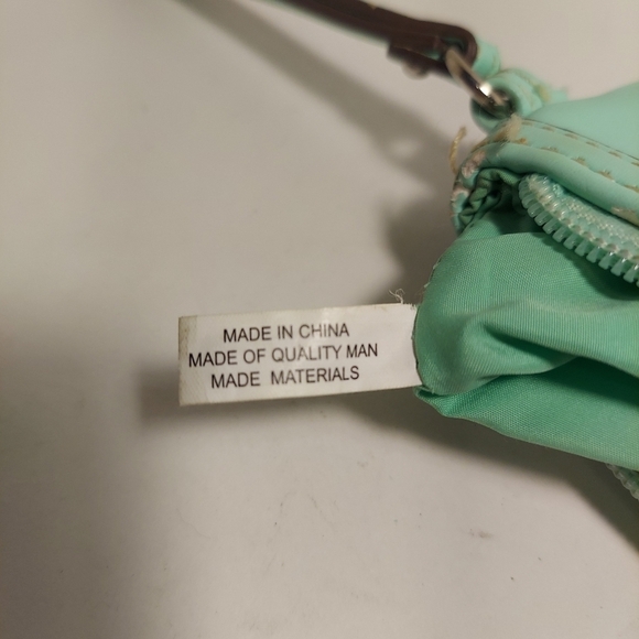 NINE WEST Turquoise Perforated Faux Patent Logo Zip Wallet Wristlet Pre-Owned - Picture 9 of 11